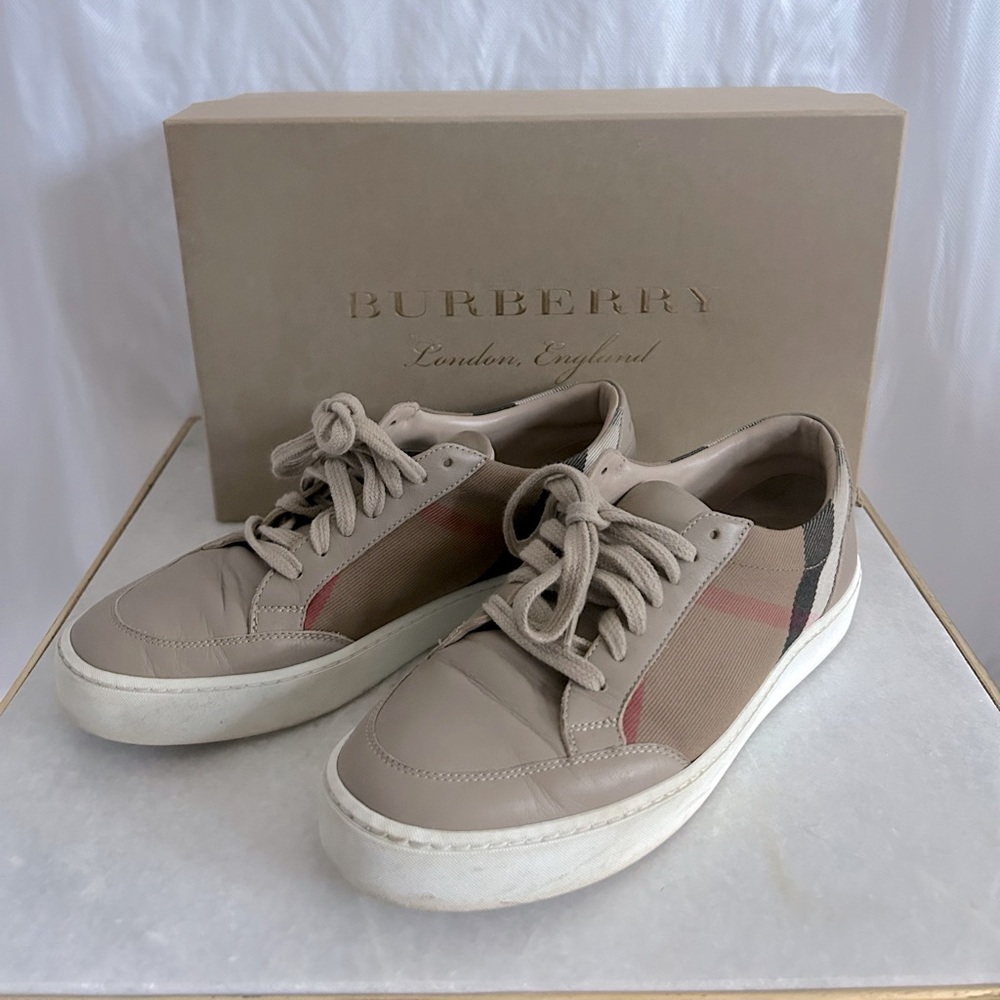 Authentic Burberry Salmond Vintage Nova Check Print Leather Sneakers W EU 38.5